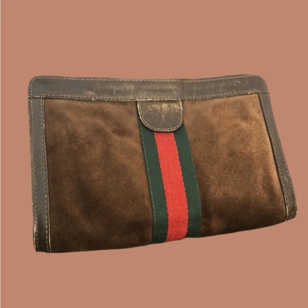 GUCCI PARFUMS Sherry Clutch Hand Bag Suede Leather Brown - Picture 4 of 10